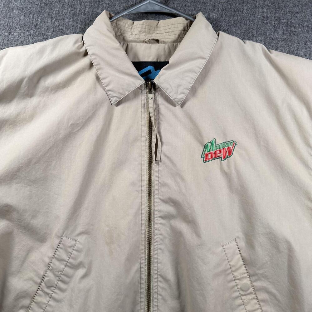 Mountain Dew Tri-Mountain Jacket Mens XL Beige Bomber Full Zip Lined Logo Casual